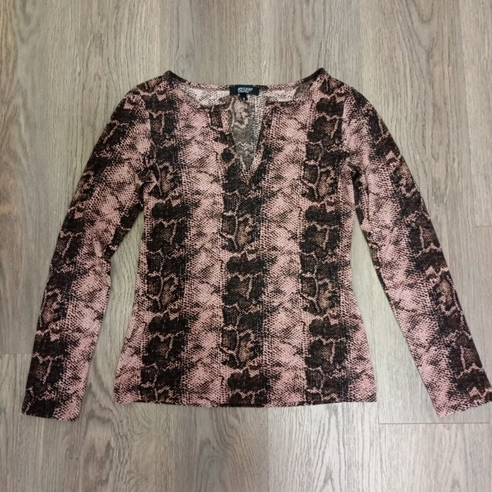 ArenKane Lifestyle Womens Snake Print Long Sleeve Top Size S Pink & Brown